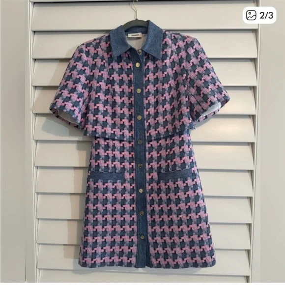 Sandro Amadora Pink and Blue Houndstooth Dress - Picture 2 of 3